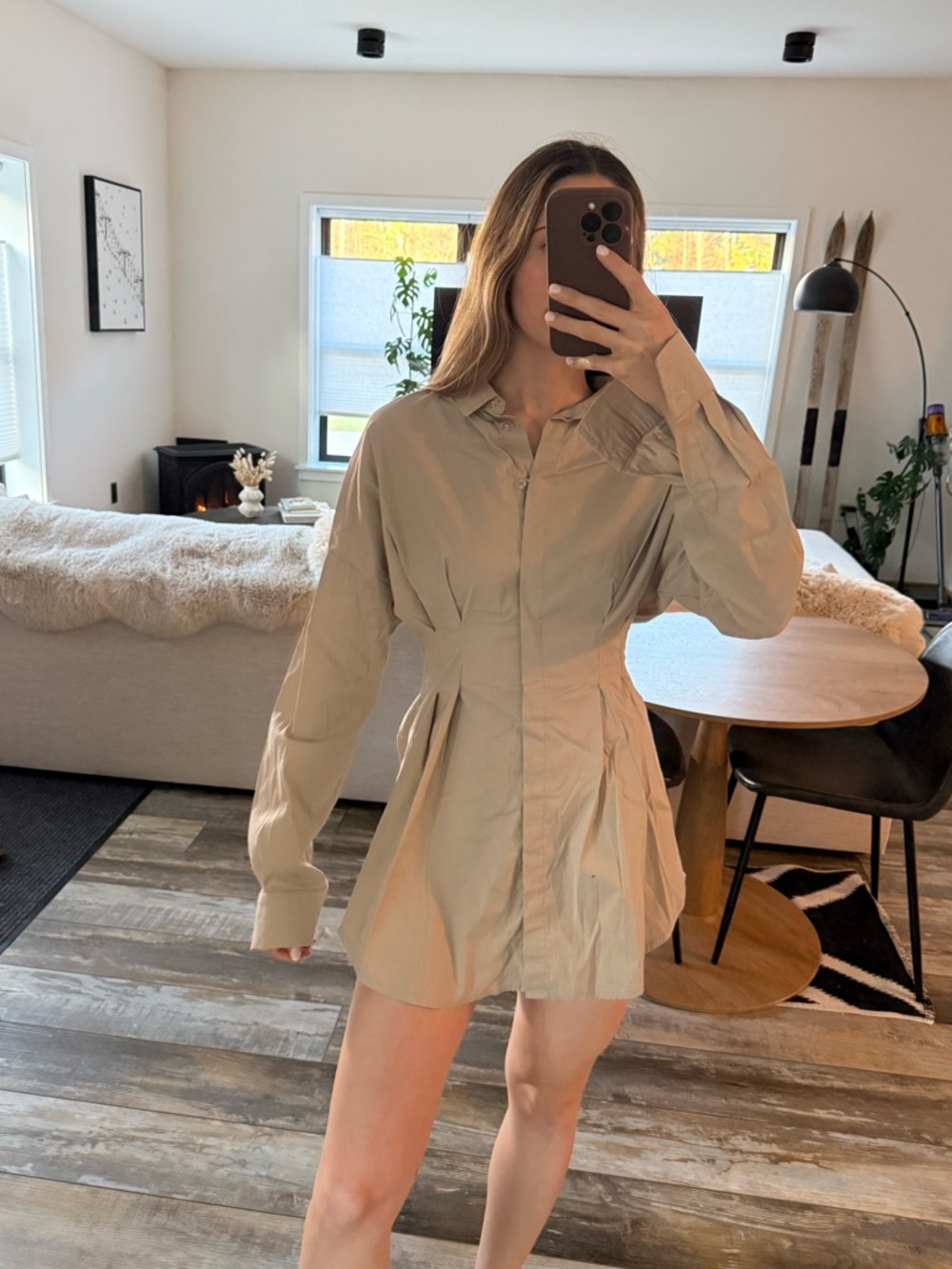 Tailored Beige Trench Shirt Dress Coat